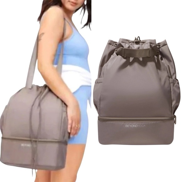 BEYOND YOGA Convertible Cinch Top Gym Bag In Birch Taupe Large Minimalist Travel ? SPRING SPOILER ? This bag does everything except the  main image 2